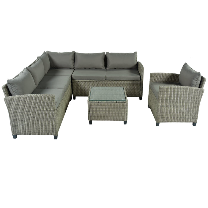 GFD Home - U_STYLE Patio Furniture Set, 5 Piece Outdoor Conversation Set，with Coffee Table, Cushions and Single Chair - GreatFurnitureDeal