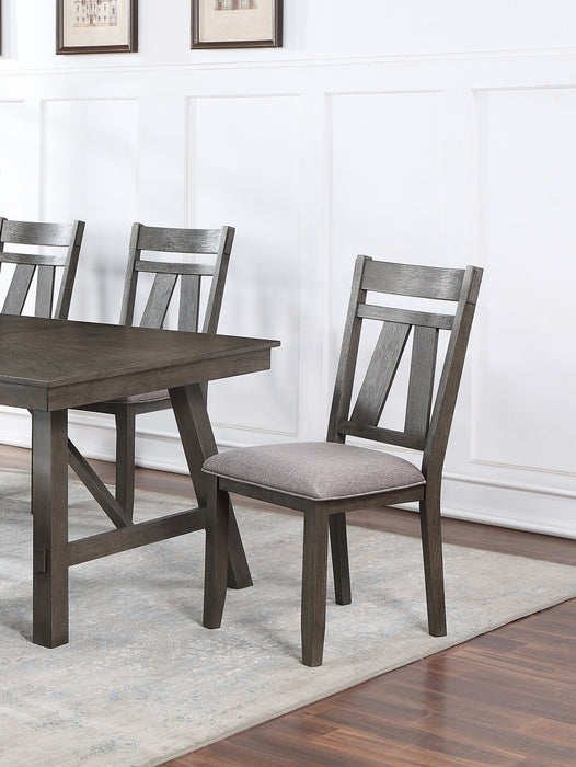GFD Home - Rich Dark Brown Finish Dining Room Furniture 6pc Dining Set Table w Leaf And 4x Side Chairs 1x Bench Gray Fabric Cushion Seat Wooden Table Top - GreatFurnitureDeal