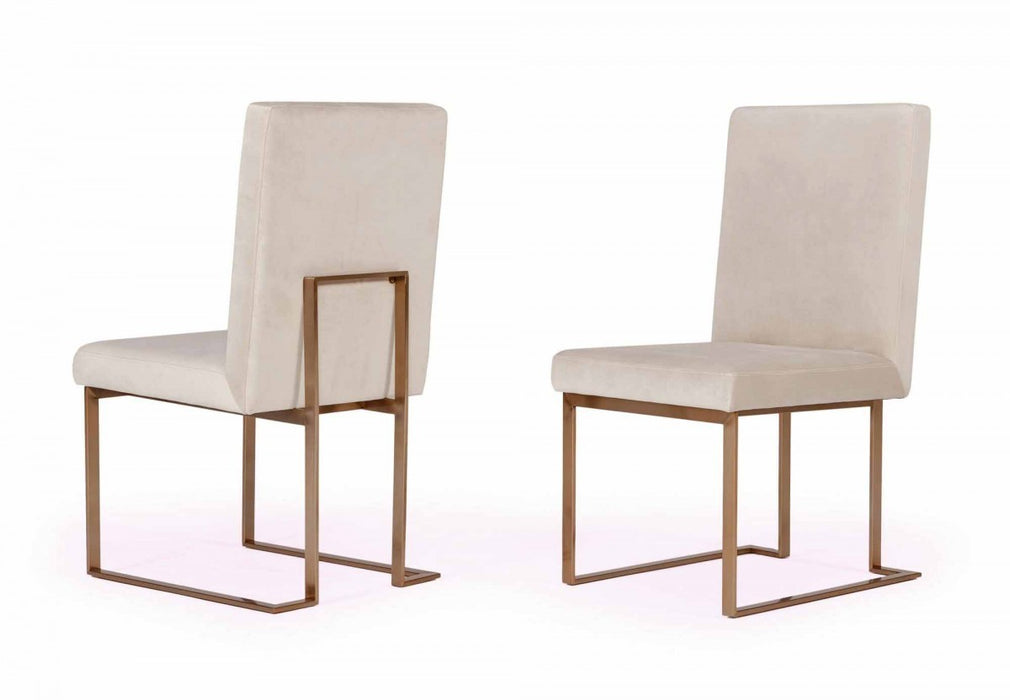 GFD Home - Modrest Fowler Modern Beige and Brass Velvet Dining Chair (Set of 2) - GreatFurnitureDeal