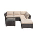 GFD Home - 4-Piece Patio Wicker Furniture Set Outdoor Rattan Sectional Sofa, All-Weather Brown Wicker Rattan Chair with Tempered Glass Table - GreatFurnitureDeal