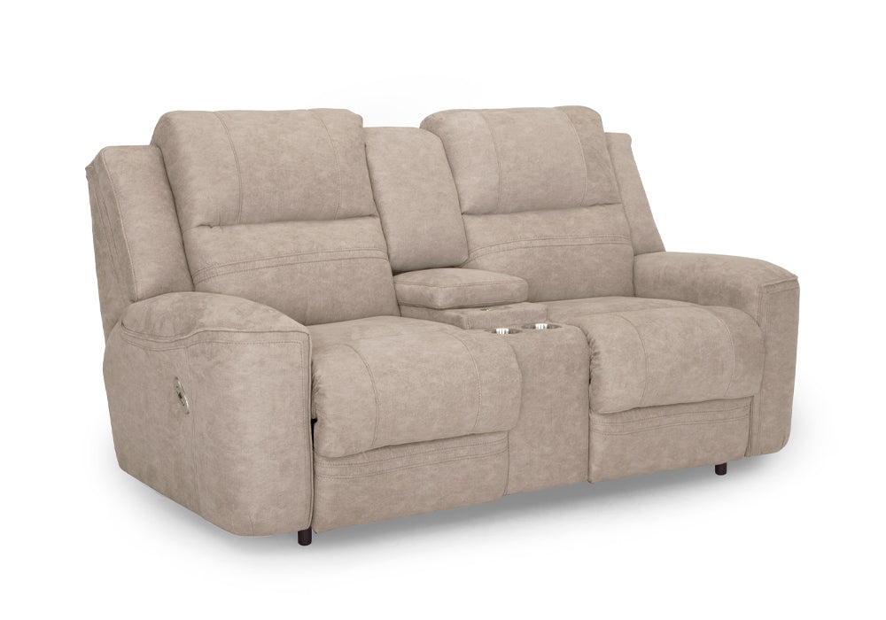 Franklin Furniture - 762 Verona Power Reclining Console Loveseat w-Power Lighted Cupholders in Pebble- 76235-PEBBLE
