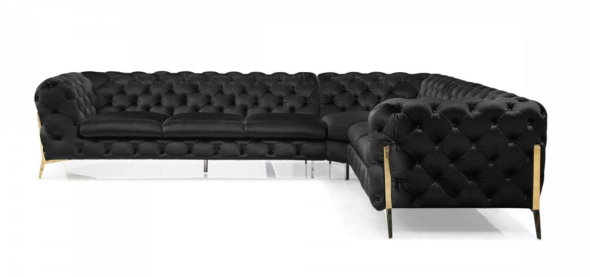 VIG Furniture - Divani Casa Sheila - Modern Black Velvet Sectional Sofa - VGCA1346A-BLK - GreatFurnitureDeal