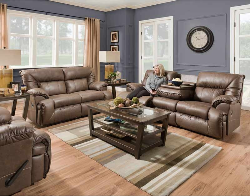 Franklin Furniture - Hector Reclining Sofa w-Drop Down Table in Commodore Cocoa - 76444 - GreatFurnitureDeal