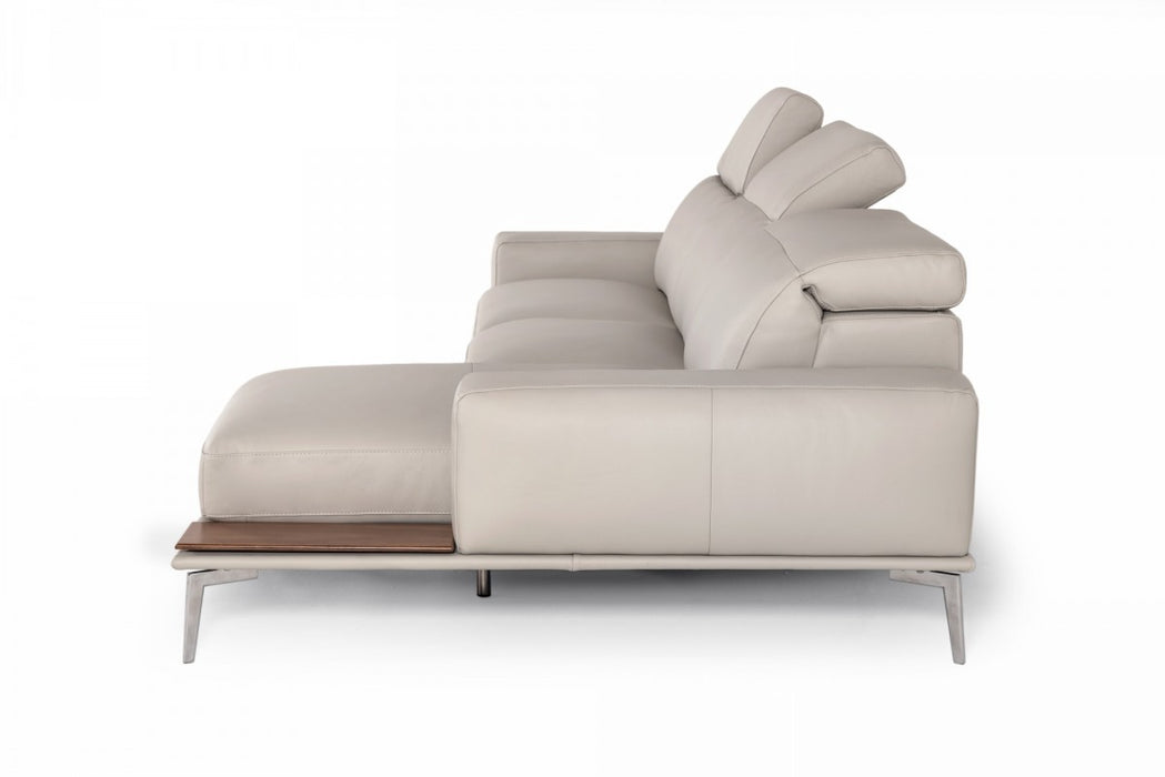 VIG Furniture - Estro Salotti Villeneuve - Modern Light Grey Italian Leather Sectional Sofa - VGNTVILLENEUVE-LTGRY - GreatFurnitureDeal