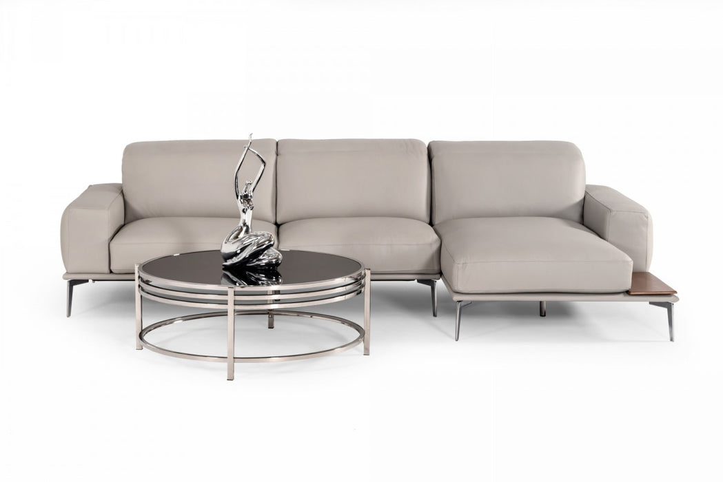 VIG Furniture - Estro Salotti Villeneuve - Modern Light Grey Italian Leather Sectional Sofa - VGNTVILLENEUVE-LTGRY - GreatFurnitureDeal