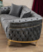 GFD Home - Vanessa Sofa Living room Set in Grey and Gold with Fabric button-tufted velvet upholstery Finish - GreatFurnitureDeal