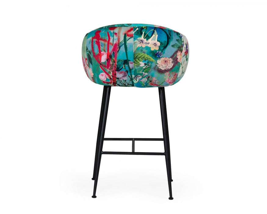 VIG Furniture - Modrest Roxann - Contemporary Floral Velvet Bar Stool - VGEUMC-9292CH-A-B