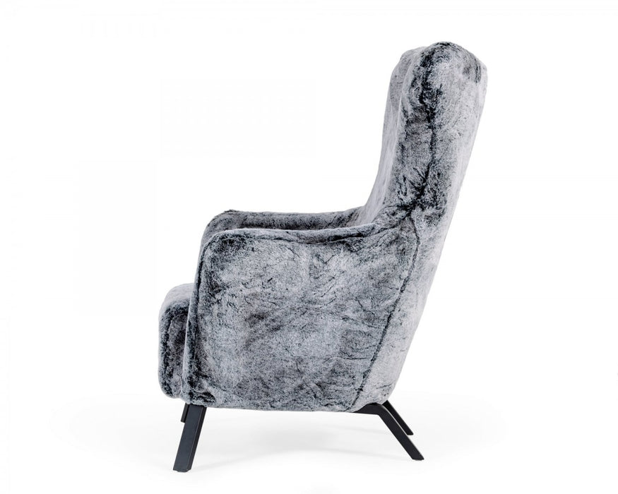 VIG Furniture - Modrest Findon - Glam Grey Faux Fur Accent Chair - VGEUMC-9359CH - GreatFurnitureDeal