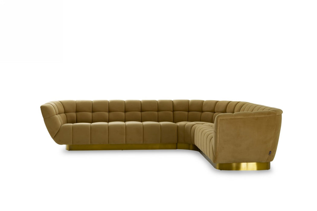 VIG Furniture - Divani Casa Granby - Glam Mustard and Gold Fabric Sectional Sofa - VGODZW-946-SECT