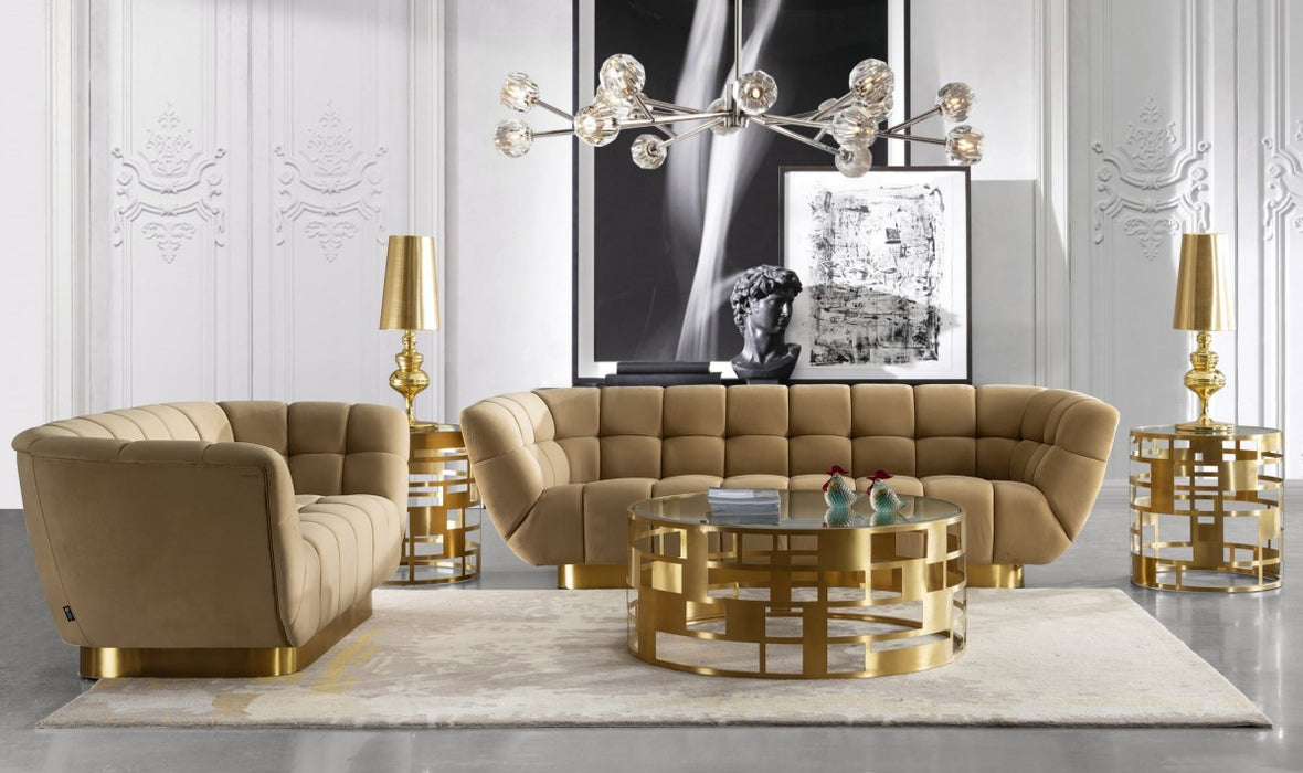 VIG Furniture - Divani Casa Granby - Glam Mustard and Gold Fabric Loveseat - VGODZW-946-LVST