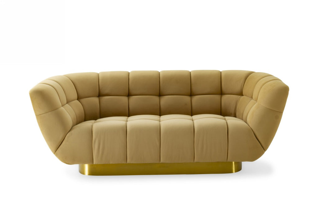 VIG Furniture - Divani Casa Granby - Glam Mustard and Gold Fabric Loveseat - VGODZW-946-LVST