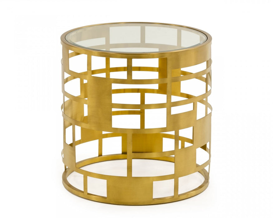 VIG Furniture - Modrest Kudo - Glam Clear Glass and Gold Glass End Table - VGODLZ-219E