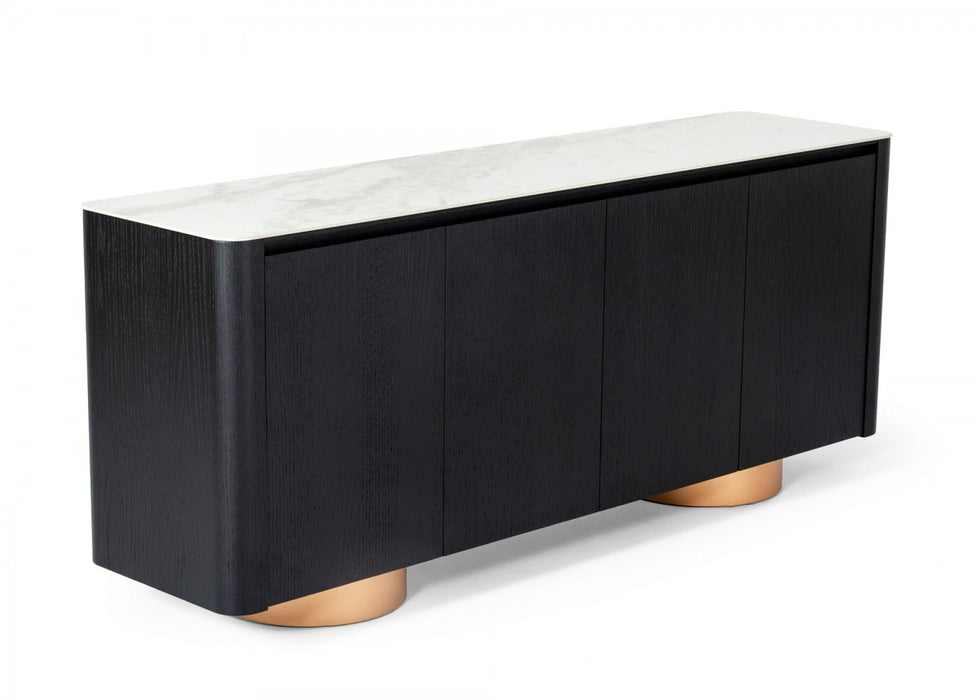VIG Furniture - Modrest Peak - Modern White Ceramic-Black Oak-Rosegold Buffet - VGHB350M