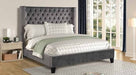 GFD Home - Galaxy Home Allen Tufted Velvet King Upholstered Bed in Gray - GreatFurnitureDeal