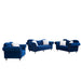 GFD House - 3 Piece Living Room Sofa Set, including 3-Seater Sofa, Loveseat and Sofa Chair, with Button and Copper Nail on Arms and Back, Five White Villose Pillow, Blue. - GreatFurnitureDeal