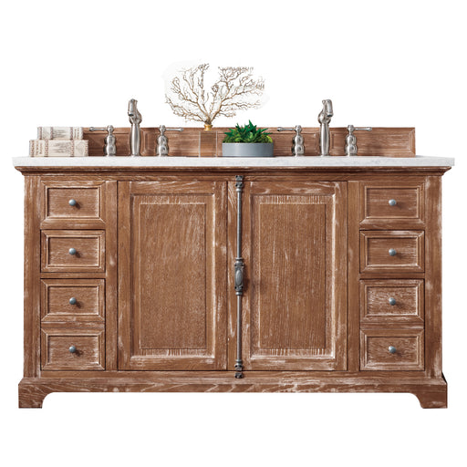 James Martin Furniture - Providence 60" Double Vanity Cabinet, Driftwood, w- 3 CM Eternal Jasmine Pearl Quartz Top - 238-105-5611-3EJP - GreatFurnitureDeal