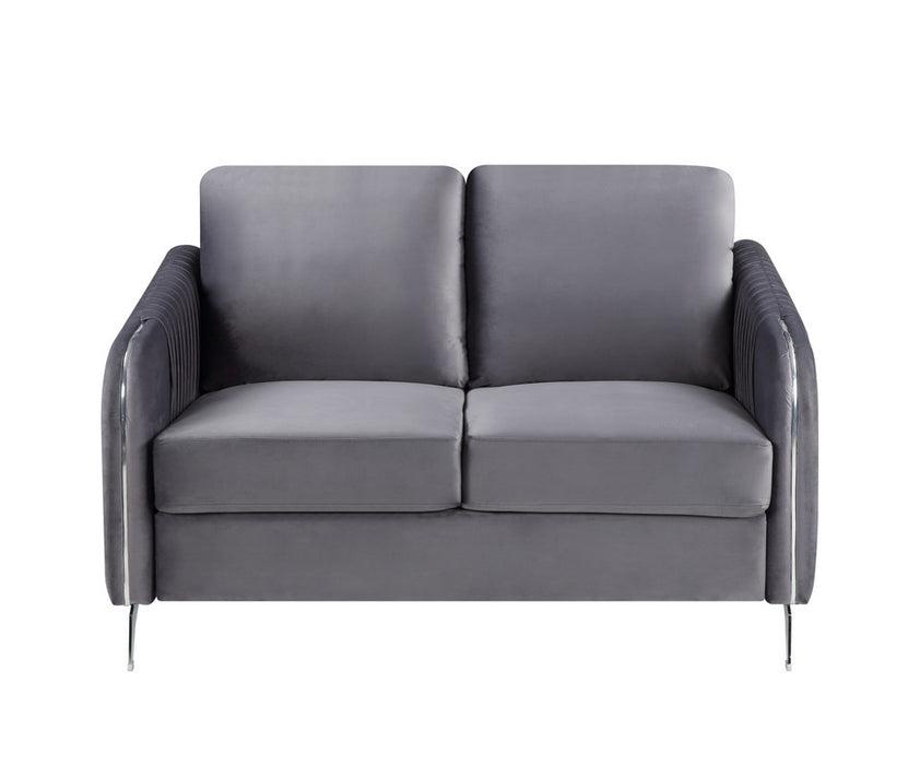 GFD Home - Hathaway Gray Velvet Fabric Sofa Loveseat Chair Living Room Set - GreatFurnitureDeal