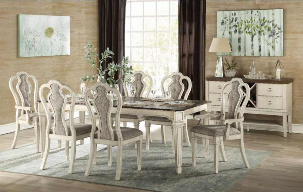 Acme Furniture - Kayley 7 Piece Dining Table Set in Antique White & Dark Oak - 77135-7SET - GreatFurnitureDeal