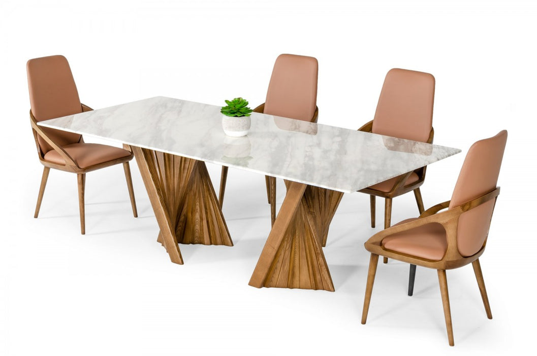 VIG Furniture - Modrest Cadence - Modern Walnut & Marble Dining Table - VGCSDT-1571-MRB