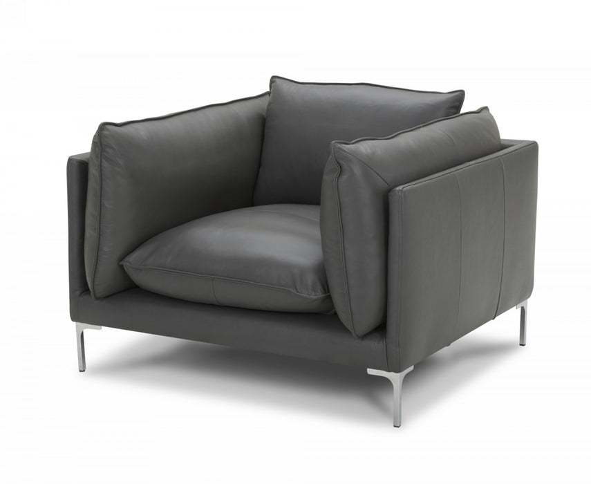 VIG Furniture - Divani Casa Harvest - Modern Grey Full Leather Chair - VGKKKF2627-L2925-CHR