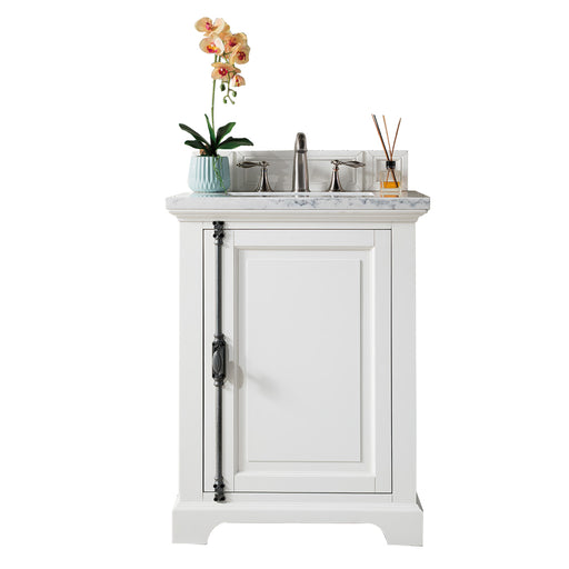 James Martin Furniture - Providence 26" Bright White Single Vanity w- 3 CM Carrara Marble Top - 238-105-V26-BW-3CAR - GreatFurnitureDeal