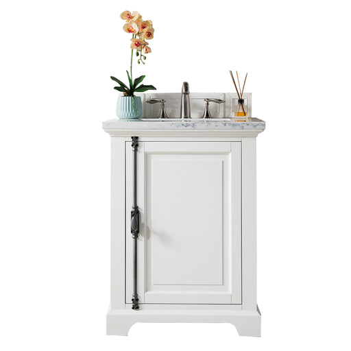 James Martin Furniture - Providence 26" Bright White Single Vanity w- 3 CM Arctic Fall Solid Surface Top - 238-105-V26-BW-3AF - GreatFurnitureDeal