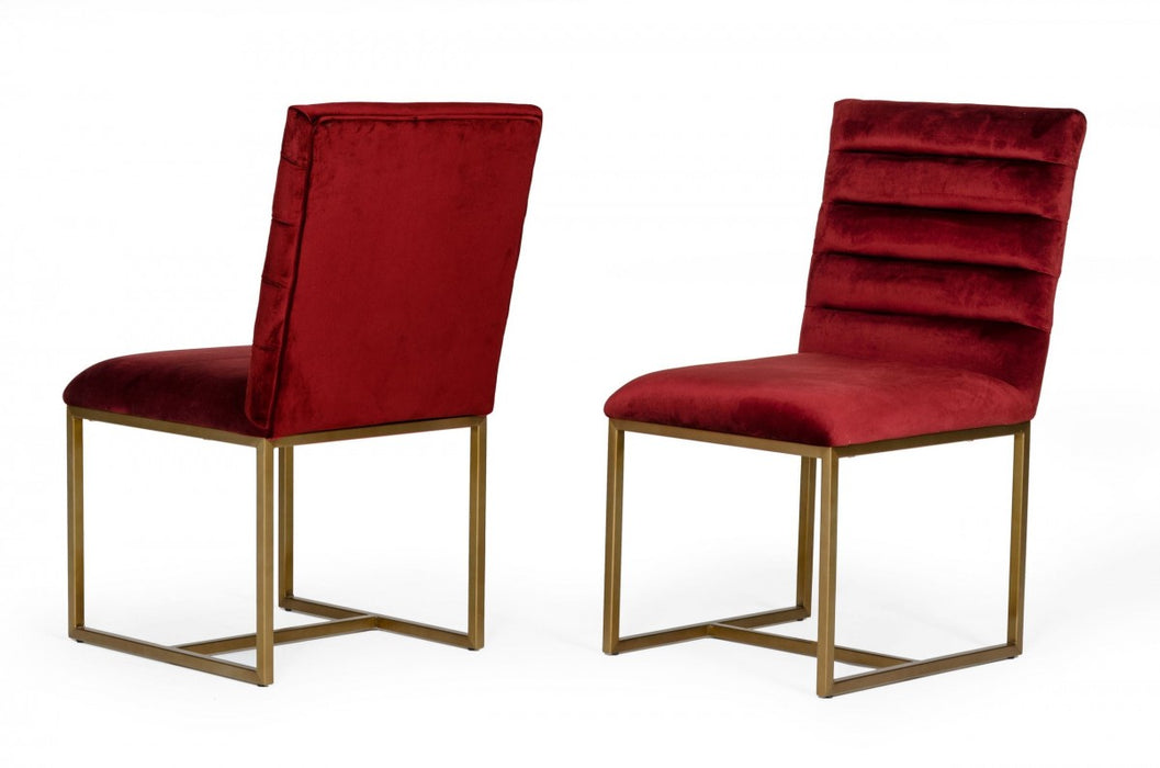 VIG Furniture - Modrest Barker - Modern Red & Brush Gold Dining Chair (set of 2) - VGGMDC-1251A - GreatFurnitureDeal