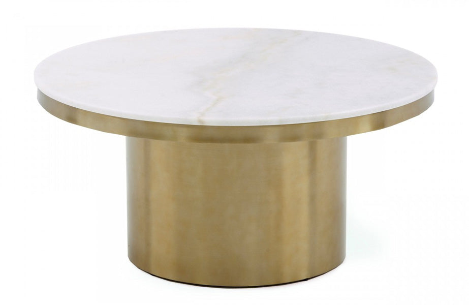 VIG Furniture - Modrest Rocky - Glam White & Gold Coffee Table - VGGMM-CT-1360A - GreatFurnitureDeal