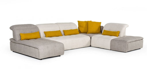 VIG Furniture - David Ferrari Natura - Modern Italian Light Taupe Fabric Sectional Sofa w- Recliner - VGFTNATURA - GreatFurnitureDeal