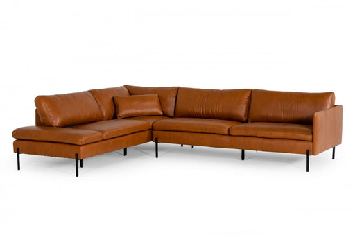 VIG Furniture - Divani Casa Sherry - Modern Cognac LAF Chaise Leather Sectional Sofa - VGKKKF.1061Z-CGN-LAF-SECT - GreatFurnitureDeal