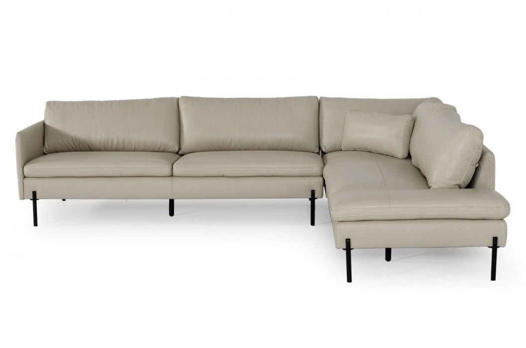 VIG Furniture - Divani Casa Sherry - Modern Grey RAF Chaise Leather Sectional Sofa - VGKKKF.1061Z-GRY-RAF-SECT