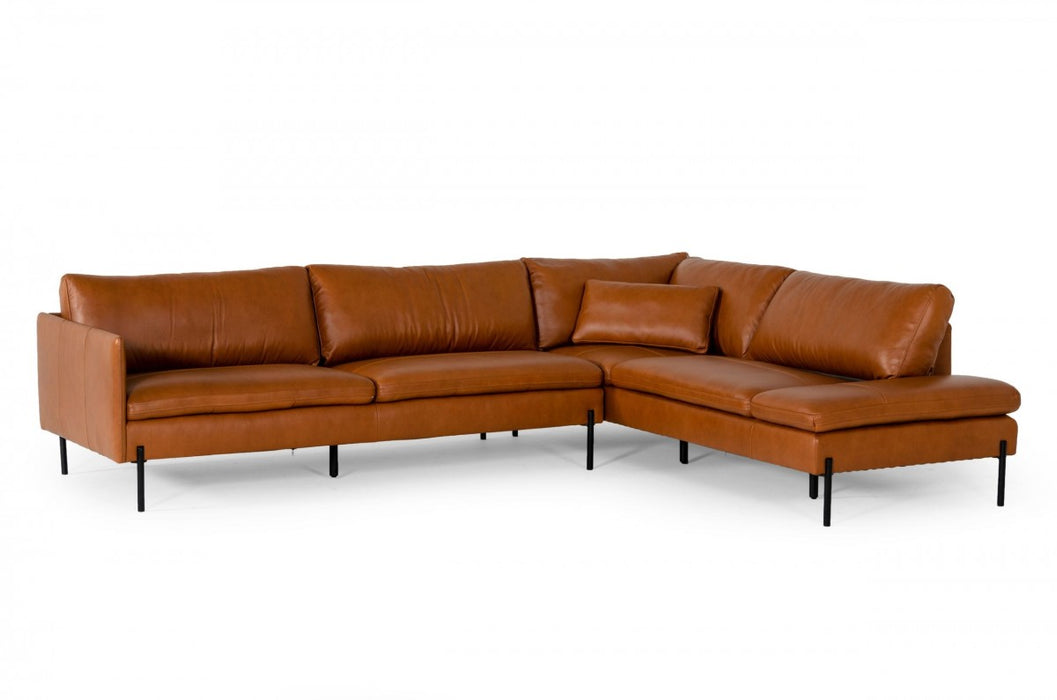 VIG Furniture - Divani Casa Sherry - Modern Cognac RAF Chaise Leather Sectional Sofa - VGKKKF.1061Z-CGN-RAF-SECT - GreatFurnitureDeal