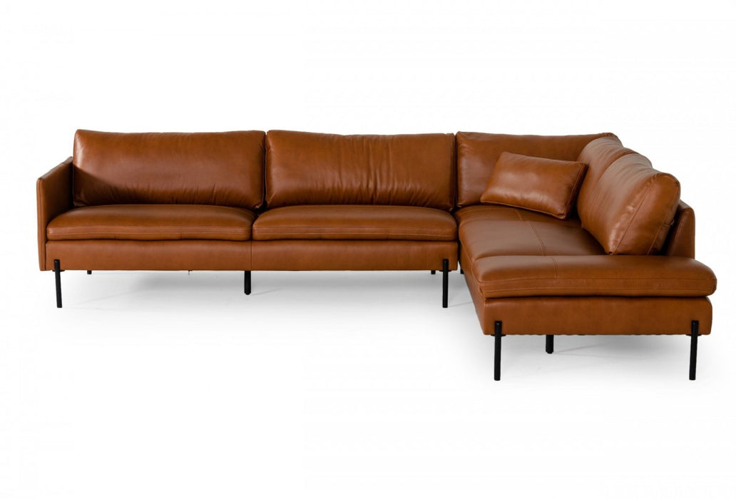 VIG Furniture - Divani Casa Sherry - Modern Cognac RAF Chaise Leather Sectional Sofa - VGKKKF.1061Z-CGN-RAF-SECT - GreatFurnitureDeal