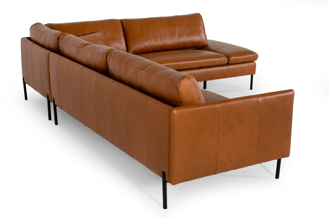 VIG Furniture - Divani Casa Sherry - Modern Cognac RAF Chaise Leather Sectional Sofa - VGKKKF.1061Z-CGN-RAF-SECT