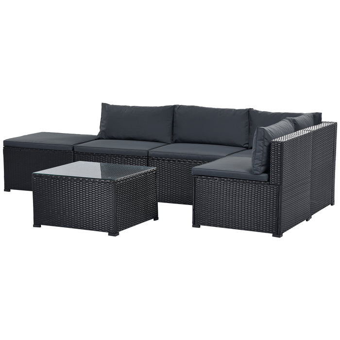 GFD Home - GO 6-Piece Outdoor Furniture Set with PE Rattan Wicker, Patio Garden Sectional Sofa Chair, removable cushions (Black wicker, Grey cushion) - GreatFurnitureDeal