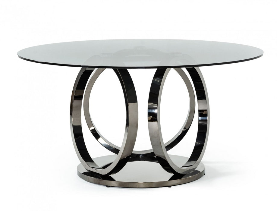 VIG Furniture - Modrest Enid - Modern Smoked Glass & Black Stainless Steel Round Dining Table - VGZAT009-DT