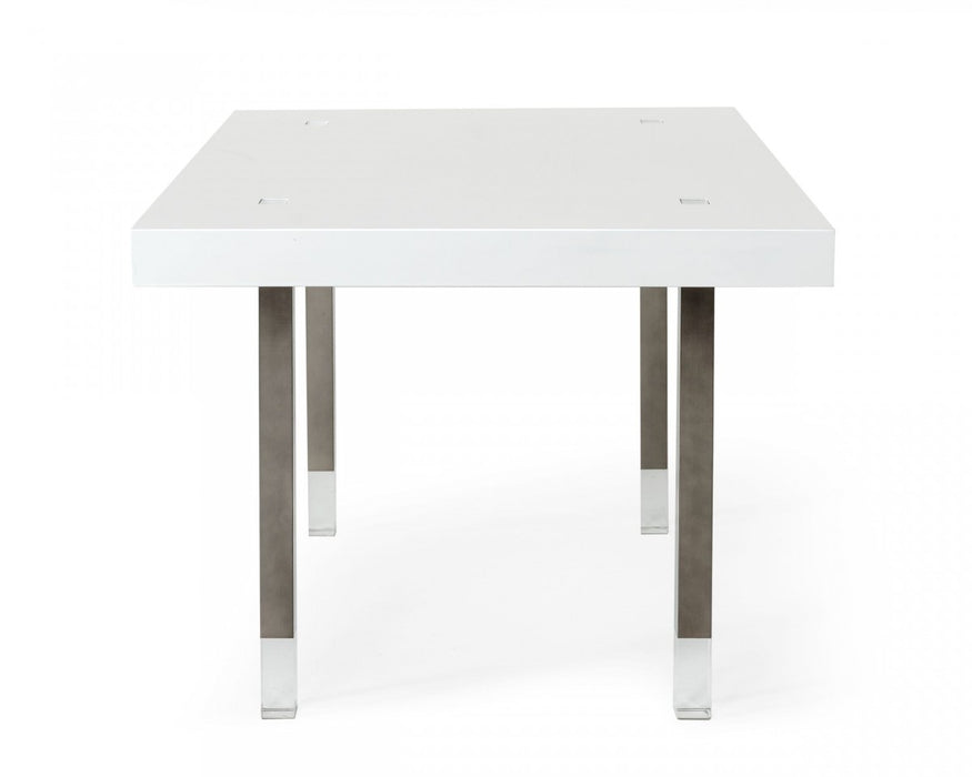 VIG Furniture - Modrest Lenny- Modern White High Gloss & Stainless Steel Gun Metal Dining Table - VGGMDT-1393B-WHT-DT