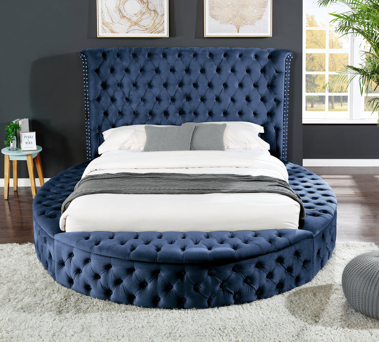 GFD Home - Hazel Queen Size Tufted Storage Bed made with Wood in Blue - GreatFurnitureDeal