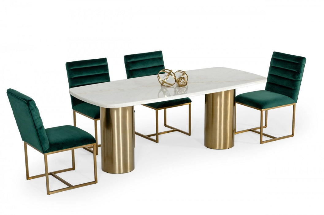 VIG Furniture - Modrest Rocky - Glam White Marble & Brush Gold Dining Table - VGGMM-DT-1360A-DT