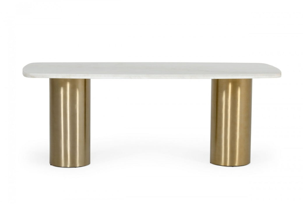 VIG Furniture - Modrest Rocky - Glam White Marble & Brush Gold Dining Table - VGGMM-DT-1360A-DT