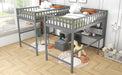 GFD Home - Twin & Twin Size Loft Bed with 2 Built-in Desks and Shelves, Storage Staircase, Gray - GreatFurnitureDeal