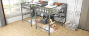 GFD Home - Twin & Twin Size Loft Bed with 2 Built-in Desks and Shelves, Storage Staircase, Gray - GreatFurnitureDeal