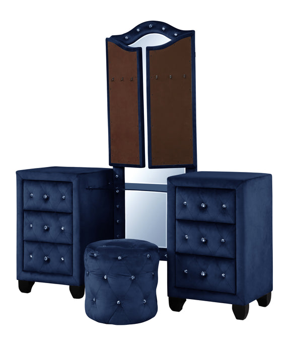 GFD Home - Hazel Queen 5-N Vanity Bedroom Set Made With Wood In Blue Color - GreatFurnitureDeal