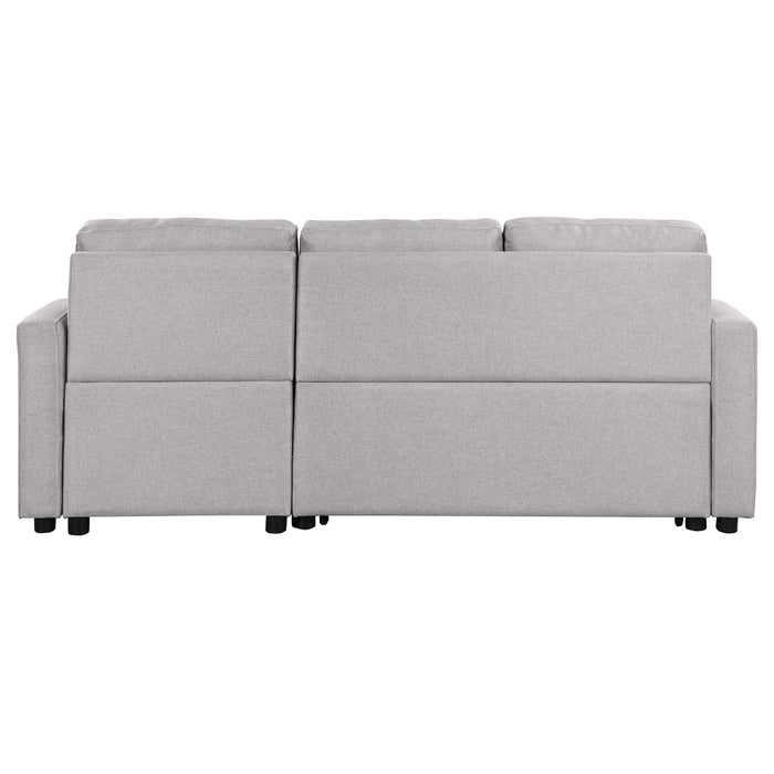 GFD Home - 80.3" Orisfur. Pull Out Sofa Bed Modern Padded Upholstered Sofa Bed , Linen Fabric 3 Seater Couch with Storage Chaise and Cup Holder , Small Couch for Small Spaces