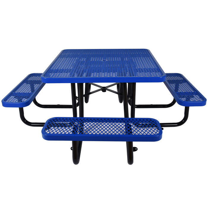 GFD Home - Square Outdoor Steel Picnic Table 46" blue ,with umbrella pole - GreatFurnitureDeal