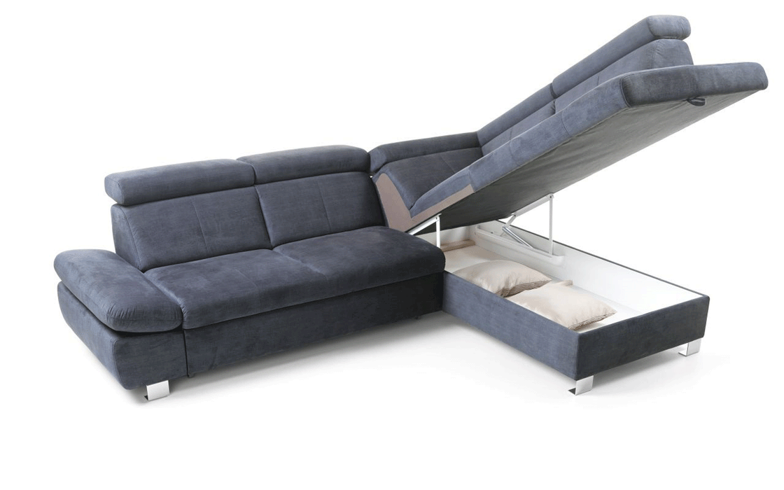 ESF Furniture - Happy Sectional w/Bed & Storage in Navy Dark Grey - HAPPYSECTIONALR