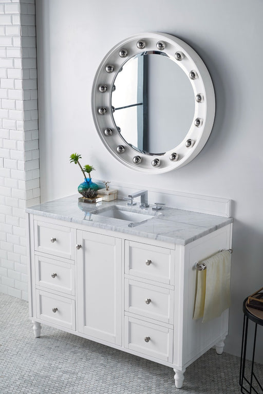 James Martin Furniture - Copper Cove Encore 48" Single Vanity, Bright White w- 3 CM Carrara Marble Top - 301-V48-BW-3CAR - GreatFurnitureDeal