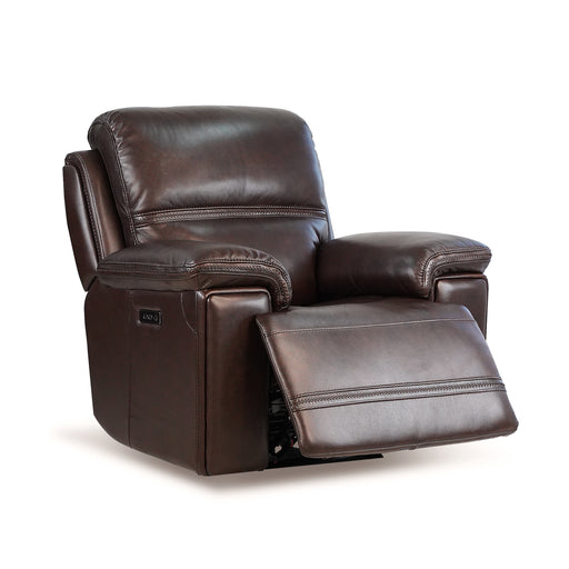 GFD Home - Timo Top Grain Leather Power Recliner | Glider Recliner Chair | Adjustable Headrest | Cross Stitching - GreatFurnitureDeal