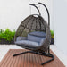 GFD Home - Charcoal Wicker Hanging Double-Seat Swing Chair with Stand w/Dust Blue Cushion - GreatFurnitureDeal