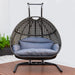 GFD Home - Charcoal Wicker Hanging Double-Seat Swing Chair with Stand w/Dust Blue Cushion - GreatFurnitureDeal